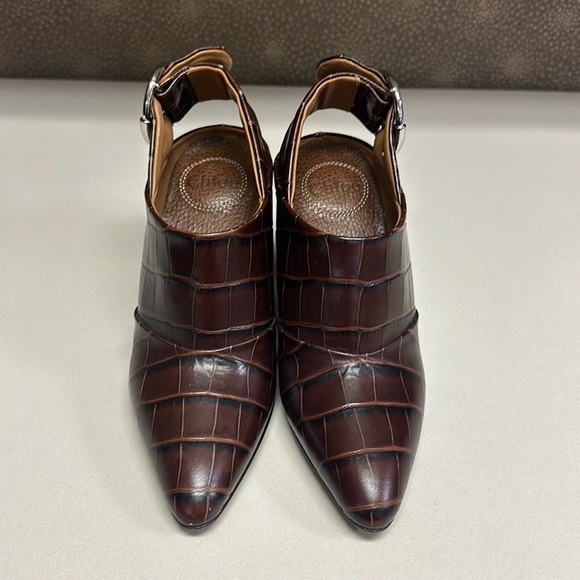 🔥🔥🔥NEW Chloe Croc-Embossed Leather Brown Ankle Boots Heels - Picture 4 of 16